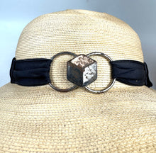 Load image into Gallery viewer, Original 1930's French Made Silk Lined Natural Straw Hat with Black Grosgrain and Metal Trim