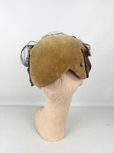 Load image into Gallery viewer, Original 1950's Brown Velvet and Net Hat with Leaf Decoration by Marshall & Snelgrove *
