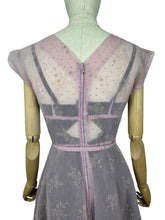 Load image into Gallery viewer, Original 1950's Pink Belted Nylon Day Dress with Floral Flock Print - Bust 34 36 *