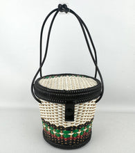 Load image into Gallery viewer, Original 1950's Small Wicker Handbag in White, Black, Green and Red