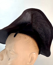 Load image into Gallery viewer, Original 1930's Dark Blue Straw Hat with Fluted Brim and Grosgrain Trim