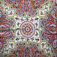 Load image into Gallery viewer, Original Large 1940's Blue Crepe Scarf with Paisley Design in Purple, Mustard, Red, Black and White - Great Headscarf *