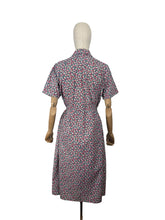 Load image into Gallery viewer, Original Volup 1930's Blue Cotton Dress with Pretty Floral Print in Red, Green and White - Bust 40 42