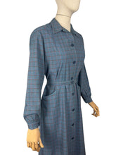 Load image into Gallery viewer, Original 1940’s 1950's Blue, Red, Pink and Green Plaid Cotton Long Sleeved Belted Chore Dress with Pockets - Bust 38