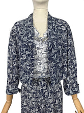 Load image into Gallery viewer, Original 1940's Volup Dress and Jacket Set in White and Navy Blue with Original Belt - Bust 44 46