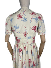 Load image into Gallery viewer, Original Petite Fitting 1940's 1950's Novelty Print Dress and Jacket Set with Palm Tree Print in Red, White and Blue Cotton Rayon - Bust 32"