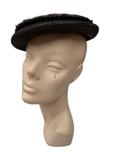Load image into Gallery viewer, Original 1940's Dark Brown Lacquered Straw Hat with Wide Velvet Bow Trim