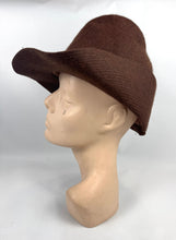 Load image into Gallery viewer, Original Late 1930's Brown Felt Tilt Hat with Seaming Detail and Grosgrain Trim and Bow