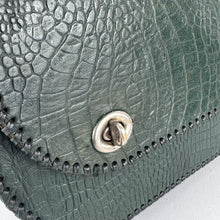 Load image into Gallery viewer, Original 1940’s Dark Green Mock Croc Leather Handbag