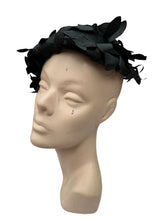 Load image into Gallery viewer, Original 1950's Black Hat Covered with Black Fabric Flowers