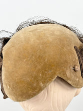 Load image into Gallery viewer, Original 1950's Brown Velvet and Net Hat with Leaf Decoration by Marshall & Snelgrove *