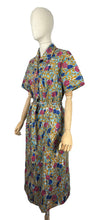 Load image into Gallery viewer, Original 1950's Bold Floral Crisp Cotton Belted Chore Dress by Banner - Blue with Pink Roses - Bust 40 *