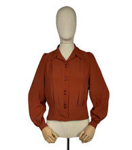 Load image into Gallery viewer, 1940's Reproduction Blouse in Rust Crepe with Double Button Closure in Burgundy - Bust 34 36