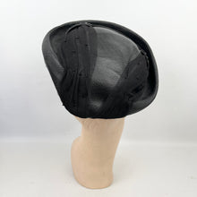Load image into Gallery viewer, Original 1950's Fine Black Straw Hat with Net and Bead Trim *