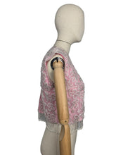 Load image into Gallery viewer, Original 1960’s Stephen Chu Hong Kong Pink and Silver Heavily Beaded Blouse with Back Zip and Fringed Hem - Bust 34 36