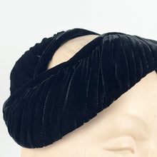 Load image into Gallery viewer, Original Black Ruched Velvet Cocktail Hat by Jacoll with Pretty Paste Trim *