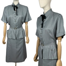 Load image into Gallery viewer, Original 1940's Navy and White Mode O'Day Gingham Check Suit with Original Belt and Velvet Bow Neck - Bust 40