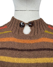 Load image into Gallery viewer, Reproduction 1930's Brown Hand Knitted Alpaca Wool Stripe Jumper with Puff Sleeves and Double Button Fastening - Bust 32 *