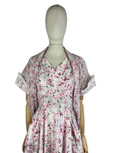 Load image into Gallery viewer, Original 1950's Dress and Jacket Set in White with Pink and Black Floral and Paste Trim - Bust 34 35