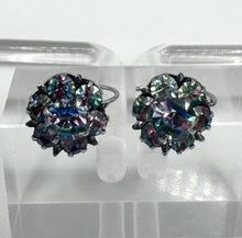 Load image into Gallery viewer, Original 1930's 1940's White Metal Iris Glass Flower Earrings for Pierced Ears