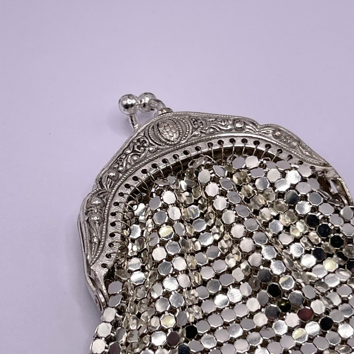 Original Teeny Vintage Silver Metal Mesh Coin Purse with Embossed Fram 1940s Style For You