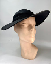 Load image into Gallery viewer, Original 1930's Inky Black Straw and Grosgrain Straw Summer Hat *