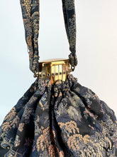 Load image into Gallery viewer, Stunning Antique Chinese Print Silk Brocade Bag with Dragon Boats, Bridges and Trees with Expandable Gate Frame - Gorgeous Piece *