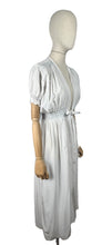 Load image into Gallery viewer, Original 1940's White Crepe Dressing Robe with Ice Blue Smocking Detail - Bust 34 36 *