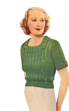 Load image into Gallery viewer, 1930's Reproduction Pretty Wool Knit with a Neat Collar and Button Detail in Turtle Green - Bust 34 36