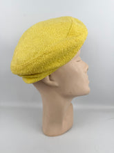 Load image into Gallery viewer, Original 1950's 1960's Bright Yellow Textured Fabric Hat with Button and Grosgrain Trim by Finley New York
