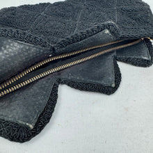 Load image into Gallery viewer, Original 1940's Black Crochet Clutch Bag with Large Clear Lucite Zip Pull *