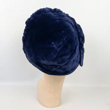 Load image into Gallery viewer, Original 1940's Blue Velvet Beret Hat with Large Bow Trim by Jacoll