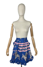 Load image into Gallery viewer, Original 1950's Bright Cotton Novelty Print Frilly Pinny with Spaniel Dogs on Blue - Waist 30