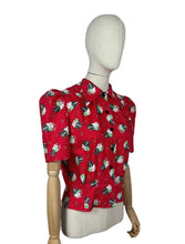 Load image into Gallery viewer, 1940's Reproduction Christmas Blouse Featuring Vintage Snowmen on a Red Base in Moda Cotton 'Sweet Christmas' - Bust 34" 36"
