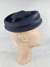 Load image into Gallery viewer, Original 1950's Navy Blue Straw Hat with Tassel Trim Made by Avalon
