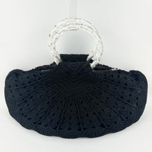 Load image into Gallery viewer, Original 1940's Large Black Crochet Fan Handbag with Double Lucite Handles