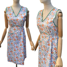 Load image into Gallery viewer, Original 1940's Blue, Orange and Green Floral Print Cotton Apron - Chore Dress - Would Make A Great Summer Dress - Bust 34 36