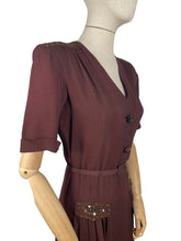 Load image into Gallery viewer, Original 1940's Chocolate Brown Crepe Full Length Belted Evening Dress with Bead and Sequin Trim - Bust 34" 35"