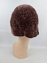 Load image into Gallery viewer, Original 1920’s Ruched Velvet Cloche Hat in Mid Brown