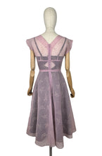 Load image into Gallery viewer, Original 1950's Pink Belted Nylon Day Dress with Floral Flock Print - Bust 34 36 *