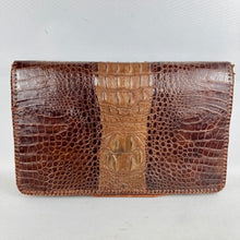 Load image into Gallery viewer, Original 1930’s Genuine Crocodile Skin Clutch Bag in Dark and Mid Brown