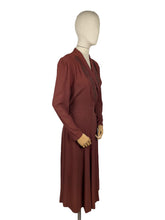 Load image into Gallery viewer, Original 1930's Warm Brown Crepe Dress with Embroidery and Soutache - Bust 36