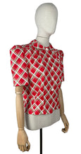 Load image into Gallery viewer, 1940's Reproduction Christmas Blouse In Red, Mint Green, White and Pink Vintage Check in Moda Cotton 'Deer Christmas' - Bust 34" 36"
