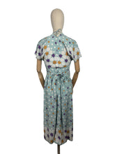 Load image into Gallery viewer, Original Late 1940's or Early 1950's Floral Border Print Dress and Bolero in Blue, Purple, Mustard, Black and White - Bust 32 33
