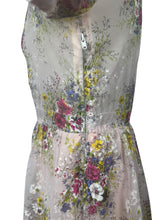 Load image into Gallery viewer, Original 1950's Pretty Pale Pink Nylon Dress with Floral Print in Blue, Yellow and White - Bust 36 37