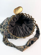 Load image into Gallery viewer, Stunning Antique Chinese Print Silk Brocade Bag with Dragon Boats, Bridges and Trees with Expandable Gate Frame - Gorgeous Piece *