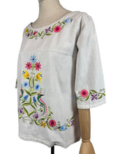 Load image into Gallery viewer, Vintage 1960's 1970's Thick Cotton Artist's Smock with Vibrant Floral Embroidery - Bust 38 40
