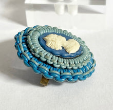 Load image into Gallery viewer, Original 1940's Make Do and Mend "Telephone Wire" Cameo Brooch in Blue and White