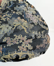 Load image into Gallery viewer, Stunning Antique Chinese Print Silk Brocade Bag with Dragon Boats, Bridges and Trees with Expandable Gate Frame - Gorgeous Piece *