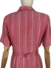 Load image into Gallery viewer, RESERVED FOR KAT DO NOT BUY Original 1940's Lightweight Wool Day Dress in Red and White Herringbone with Blue Stripe - Bust 38